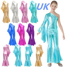 UK Girls Metallic Bodysuits One Piece Dance Jumpsuits Disco Party Costumes