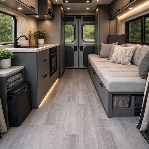 Grey wood effect camper van - effect,