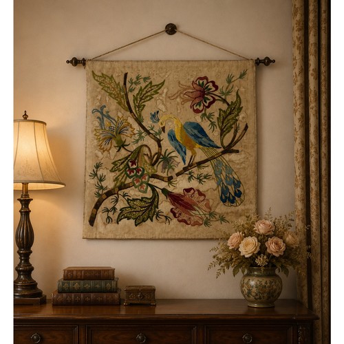 Antique indian jacobean bird - jacobean,