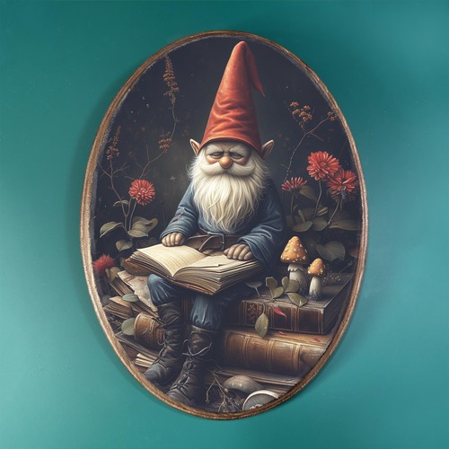 Reading gnome wooden plaque - reading,