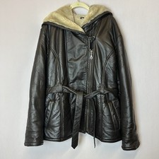 Vintage Wilsons Jacket Coat Womens Extra Large Brown Leather Full Zip Hooded