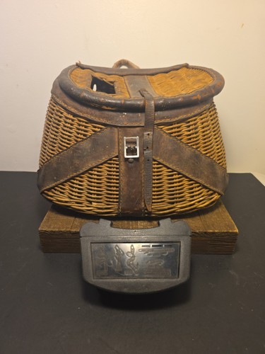 Antique fishing creel basket - antique, &