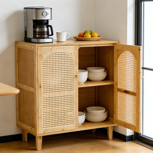 Wooden buffet sideboard - sideboard, rattan