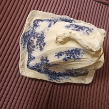 Antique blue and white patterned cheese dish