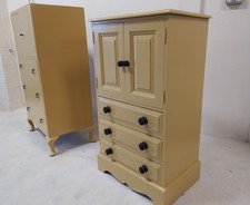 Pine Linen cupboard / tallboy storage finished in a shade of mustard