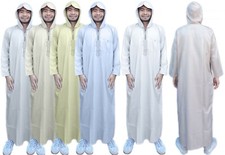 Luxury Quality Colour HOODED Thobe Jubba Men Ramadan Eid Umrah Hajj Islamic Gift