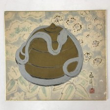 Japanese Zodiac Shikishi Art Board Painting Snake Gold Silver Floral A589