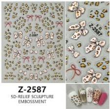 Nail Art Stickers 5D EMBOSSED PINK BOWS AND ANIMAL PRINT Z-2587