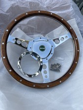 Classic Mini  13 Inch S/dish Woodrim  steering wheel  pol billet centre boss