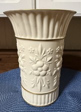 Aynsley Camellia Bone China Large Vase Ribbed Body With Gold Trim 9 1/4”