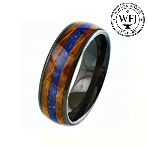 Black tungsten ring blue - black,