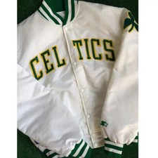 Men's Boston Celtics Bomber White Satin Basketball Men Jacket With Free Shipping