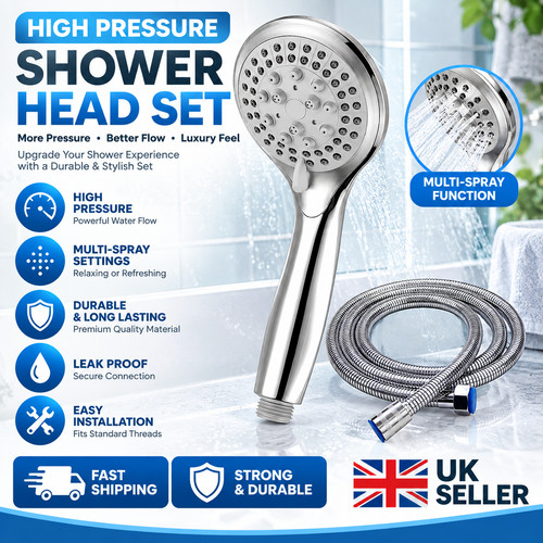 Chrome shower head and hose - head,