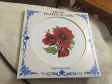 Lovely Hand Painted Ceramic Tea Pot Stand - poppies design