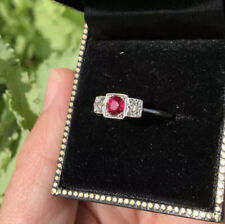 18ct Deco Edwardian Antique Gold Platinum Diamond And Real Ruby Ring Size N 1.9g
