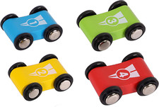 Wooden Car Ramp Race Track Toy - Toddler Car Playset - Replacement Cars 4 Pack -