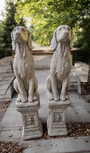 Pair large hound stone dogs - large,