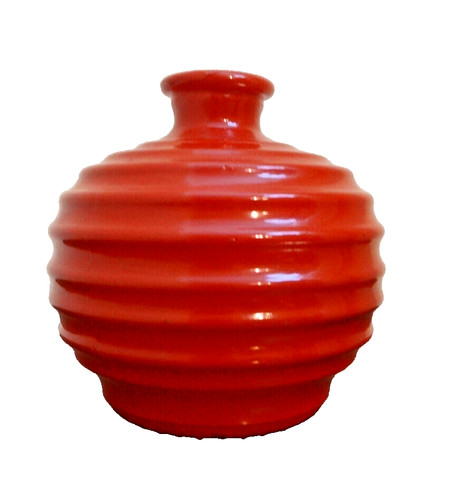Red small beehive ribbed - , vase
