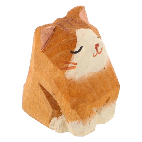 Orange handcarved cat statue - orange,