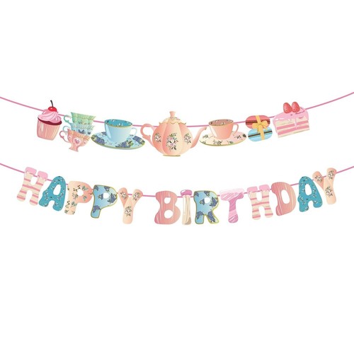 Tea party birthday banner - party,