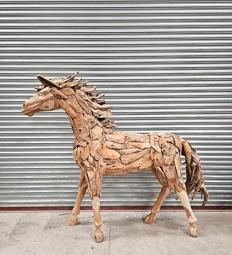 Teak carved giant horse - teak,
