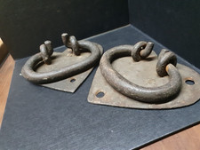 Antique Wrought Iron Heart Shape Handles Pair Hand Forged Trunk Gate 