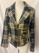 PunkyFish blazer small Short Tartan Blue Pink Embroidered Women Punky Fish