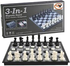 Folding Board Chess With black and white magnetic Travel 3in1 Chess Game Set UK