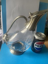 Vintage crystal and silver plate duck shape wine pitcher/decanter 1970s
