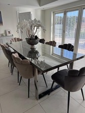 LARGE Dining Table, Glass Top, Rustic In Immaculate Condition.