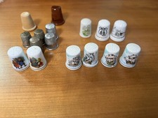 Vintage Lot of 16 Thimbles - Porcelain, Metal, and Wood. Avon Christmas & Ships