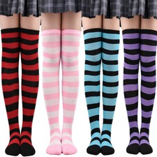 Women Pantyhose Striped Over Knee Thigh High Stockings Leg Warmer Tights Socks