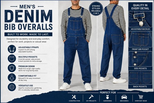 Men blue denim dungarees bib - men's,