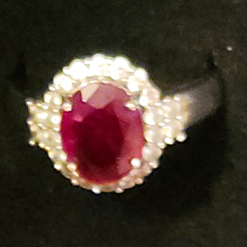 Silver tone oval red stone - silver,