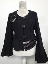 Orla Tivoli Size Small Black Wool Blend Chunky Button Up Cardigan Top Lagenlook