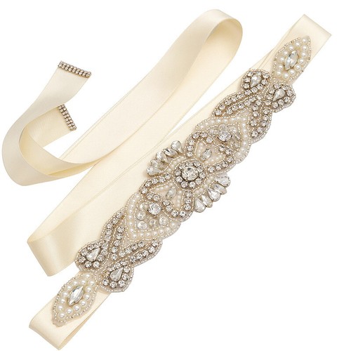 Crystal pearl bride sash - crystal, belt