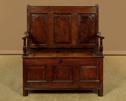 Antique small oak box settle - antique,