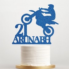 Motorbike Rider Glitter Cake Topper Personalised Biker Party Decoration UK