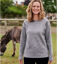 Woolovers Guernsey Jumper Size L Large Grey Marl Fisherman 100% Wool