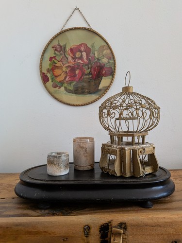 Antique oval wooden base for - antique,