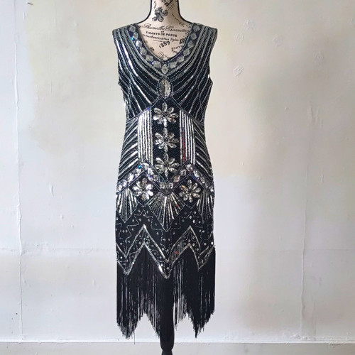 Black silver sequin beaded - sequin,