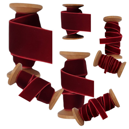 Dark red luxury velvet ribbon - red,