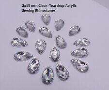 50x Clear AB Flat back Faceted Teardrop Pear Rhinestone Sew On Bead Diamante Gem