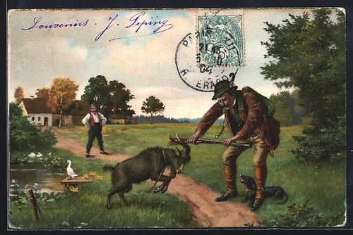 Hunter with rifle and - , a