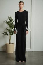 REISS Dora Diamanté Black Bodycon Maxi Dress Long Sleeve Party Evening Gown