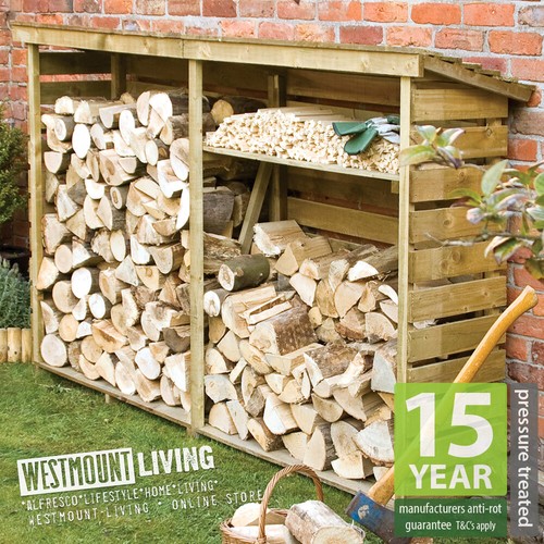 Treated wooden log store wood - treated,