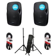 2 x KAM RZ10A 10' Active Speaker with Stands and Cables Bundle
