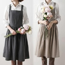 Women Cotton Linen Dress Apron