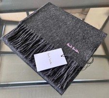 BNWT Paul Smith Mens Charcoal Grey Lambswool Embroidered Logo Scarf RRP £120