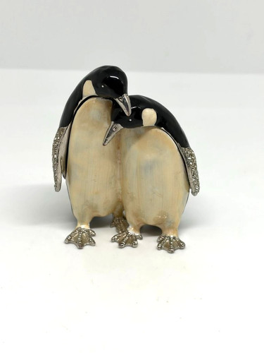 Enamel penguin pair hinged - enamel,